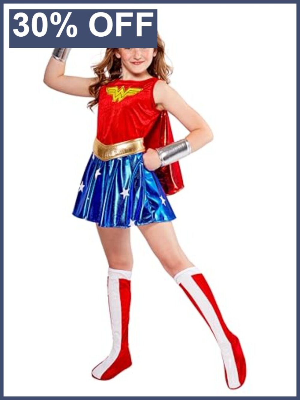 Girls Wonder Woman Costume Dress Belt Tiara Boot Tops Size 8-10